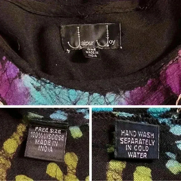 Boho Black Colorful Embroidered Semi Sheer Dress. Made in India. One Size. - Picture 11 of 12